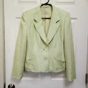 ALBERTO MAKALI Vintage Light Green Chevron Textured Lined Blazer Women's Size 6